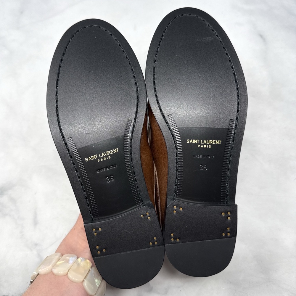 NEW Saint Laurent YSL Le Loafer Penny Mule Leather Backless Flat Shoes Brown 36 - Picture 8 of 10